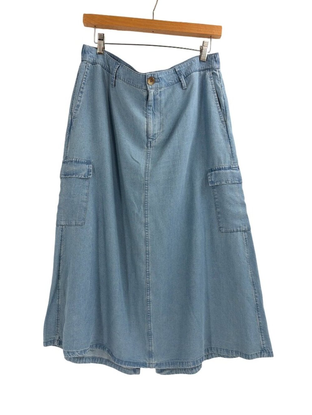 J. Jill Denim Womens Medium Petite Skirt Lyocell Midi Blue Cargo Pockets Coastal